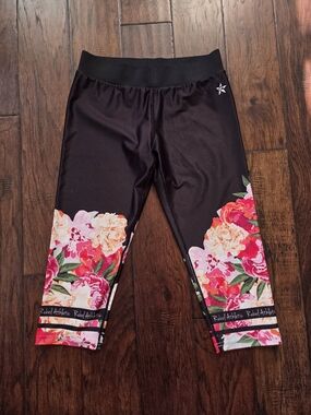 Rebel Athletic Cheer Black Capri Leggings with Pink & Cream Floral Size Adult M